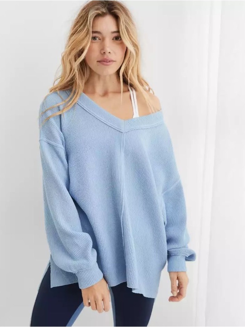 Aerie Blue Cotton Oversized Sweater